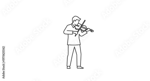 Man Playing Violin, Minimalist Line Art Illustration, Classical Music Performance