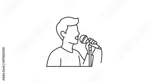 Man Singing into Microphone, Live Performance, Vocalist, Music, Entertainment, Line Art