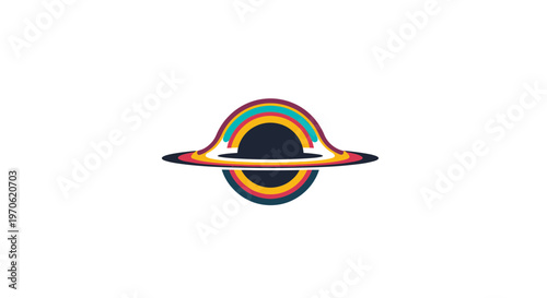 Abstract Black Hole Vector Illustration with Colorful Concentric Rings in a Modern Minimalist Flat Graphic Style for Science and Space Concept Art