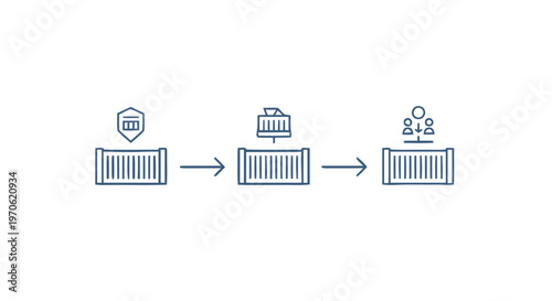 Conceptual Illustration of Containerization Process with Icons on White.