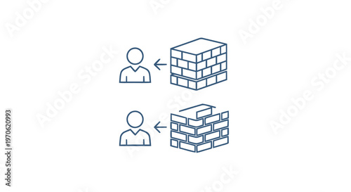 Conceptual illustration of building a wall with bricks and people.