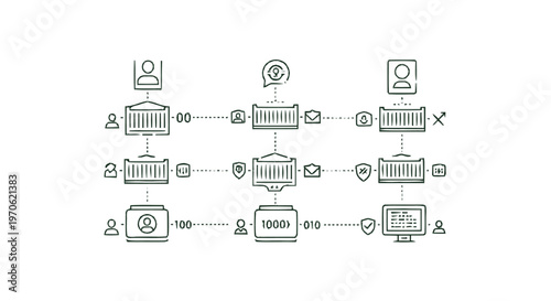 Conceptual illustration of a network diagram showing data flow and connections.