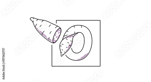 Hand-drawn illustration of a carrot being sliced into rings, isolated on white background.