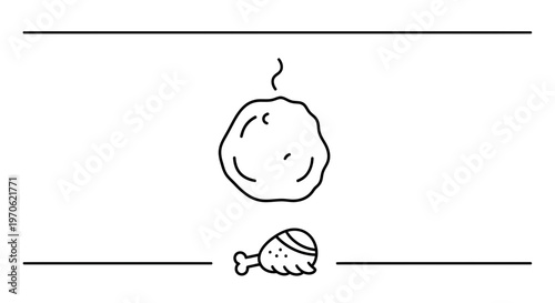 Hand-drawn illustration of a steaming meatball and a chicken leg, simple food icon