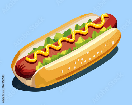 Delicious hot dog with mustard for snack bar and fast food restaurant marketing and menu - Vector Illustration