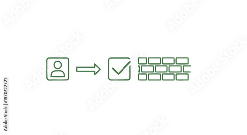 Conceptual illustration of a person, checkmark, and brick wall barrier.