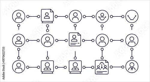 Connected Network of People and Documents Illustrating Communication and Collaboration.