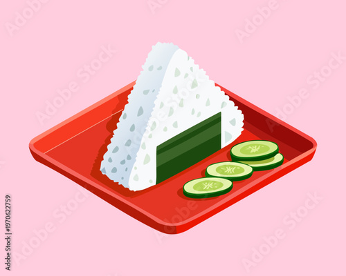 Japanese onigiri rice ball for healthy lunch and asian food restaurant menu and branding design - Vector Illustration