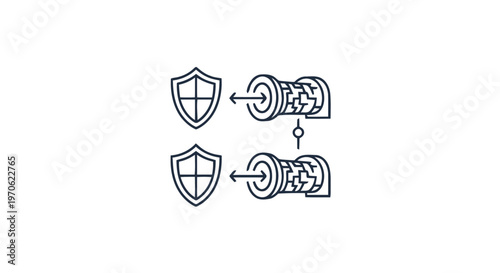 Conceptual illustration of digital security and data protection with shields and gears.