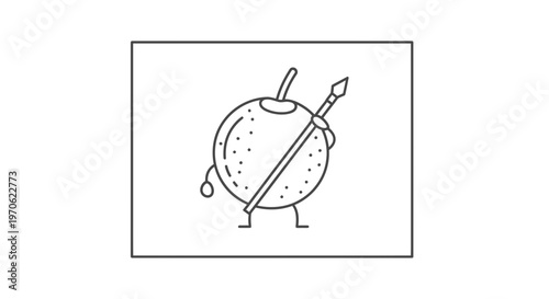 Funny Orange Character Holding Spear, Cartoon Style