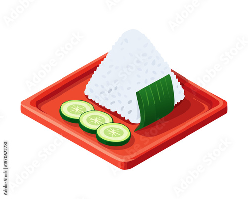 Traditional onigiri rice ball with seaweed for japanese snack and healthy meal options and menu - Vector Illustration