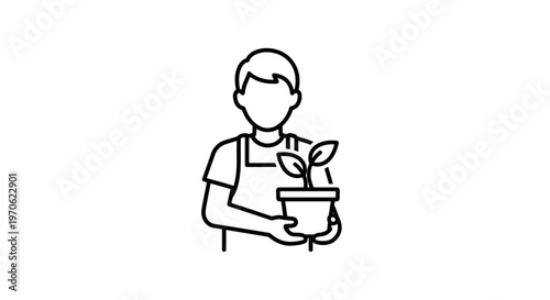 Gardener holding potted plant, illustration of person caring for nature, growth concept