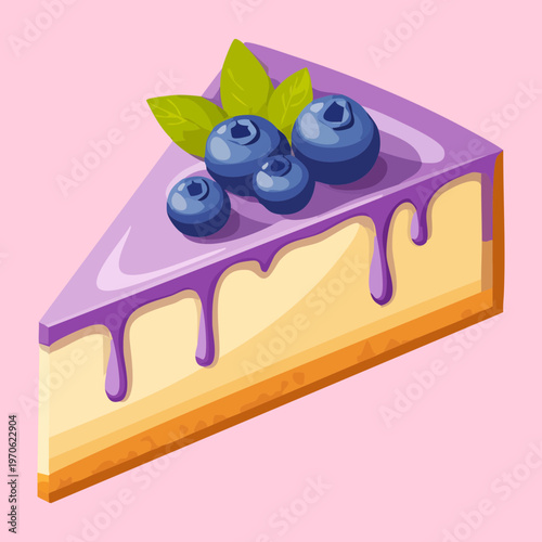 Delicious blueberry cheesecake slice for dessert cafe menu and sweet bakery advertising and promotion design - Vector Illustration