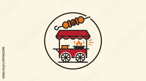 Street Food Cart with Skewers and Fire