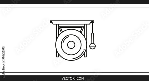 Gong Icon Vector Illustration: Traditional Musical Instrument on Stand