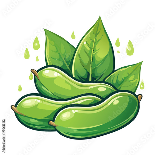 Group of fresh green pea pods with leaves for organic farming and healthy vegetable garden concepts - Vector Illustration