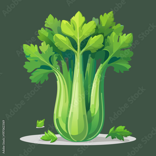 Bunch of fresh celery stalks on dark backdrop for professional culinary and gourmet vegetable cooking concepts - Vector Illustration