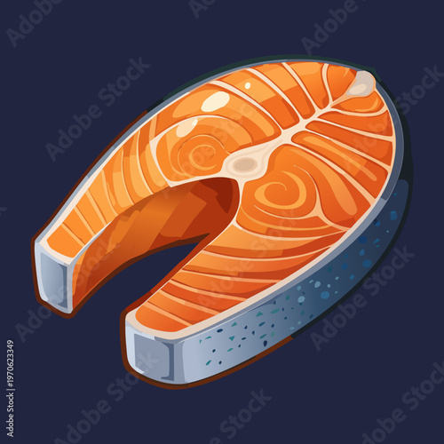 Sliced salmon fillet with detailed scales for healthy seafood cooking and organic fish market themes - Vector Illustration