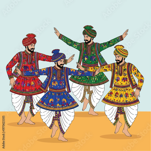 Traditional Indian Men Dancing Folk Style 1.