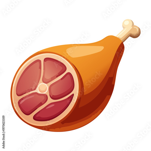 Smoked ham leg or roasted gammon for holiday dinner and traditional meat butcher shop concepts - Vector Illustration