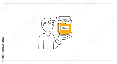 Farmer Holding Jar of Honey, Beekeeper with Sweet Natural Product