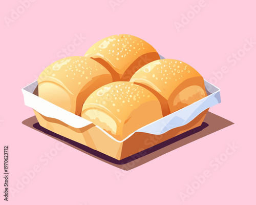 Group of fresh buns in a box for organic bakery shop and healthy breakfast snack concepts - Vector Illustration