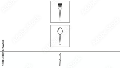Cutlery Set: Fork, Spoon, and Knife - Simple Line Art Illustration