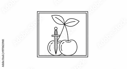 Dagger Through Cherry Fruit Icon, Symbolizing Betrayal, Danger, or a Risky Choice
