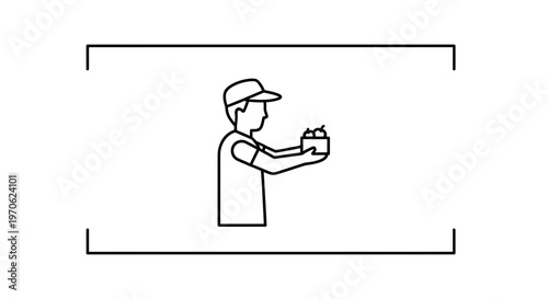 Delivery person holding food box, icon, service, fast food, courier, delivery man