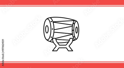 Dholak Drum Icon on White Background with Red Border