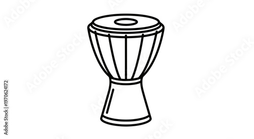 Djembe Drum Icon, African Percussion Instrument, Simple Outline Vector Graphic