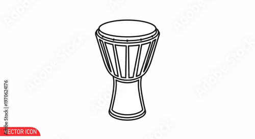 Djembe Drum Icon, African Percussion Instrument, Vector Outline Illustration