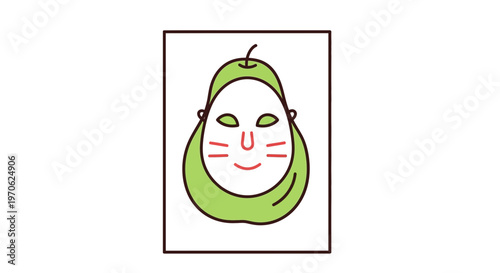 Cute Avocado Face Mask Character with Happy Expression, Skincare Concept