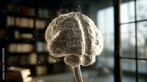 Abstract representation of a brain in a library