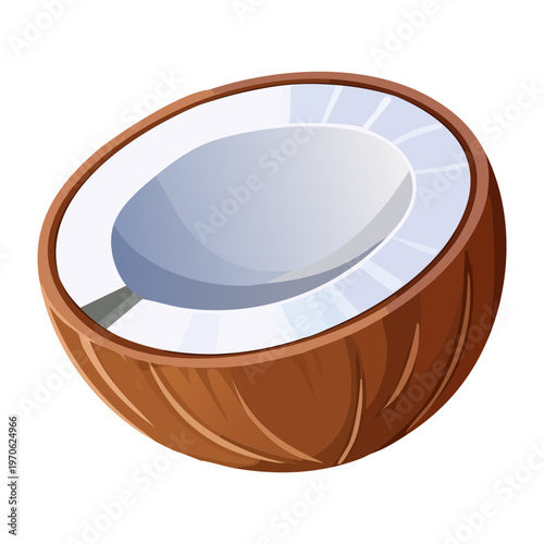 Cracked coconut section revealing the interior for healthy snacking and natural ingredient used in tropical cooking and drinks - Vector Illustration