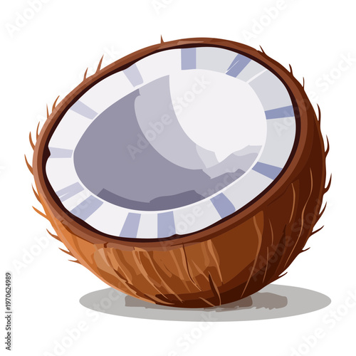 Half sliced coconut showing white flesh and brown shell for healthy oil and coconut milk product packaging design - Vector Illustration