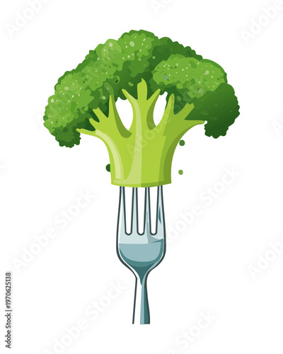 Healthy green broccoli on a fork for nutritional advice and weight loss programs and vegetarian eating lifestyle and tips - Vector Illustration