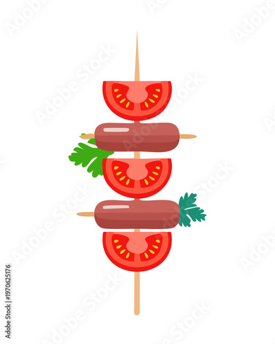 Grilled vegetable kebab with tomatoes and red onions for healthy outdoor cooking and vegetarian barbecue party food and snacks - Vector Illustration