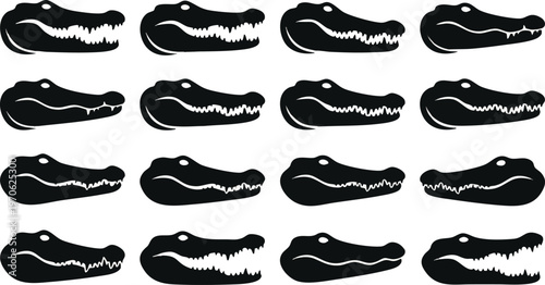 Black Alligator Head Silhouettes Arranged in a Grid Pattern.
