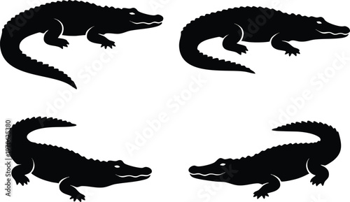 Four Black Crocodile Silhouettes Arranged in Two Rows.