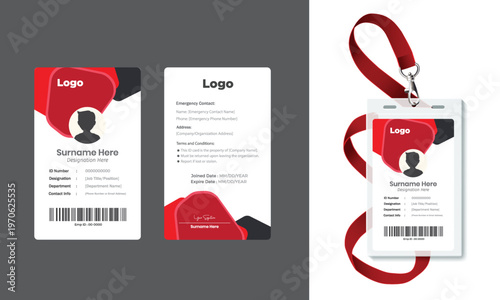 Modern Corporate ID Card Template with Geometric Orange Design - Vertical Employee Badge Layout