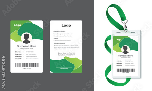 Modern Corporate ID Card Template with Geometric Orange Design - Vertical Employee Badge Layout