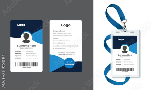 Modern Corporate ID Card Template with Geometric Orange Design - Vertical Employee Badge Layout