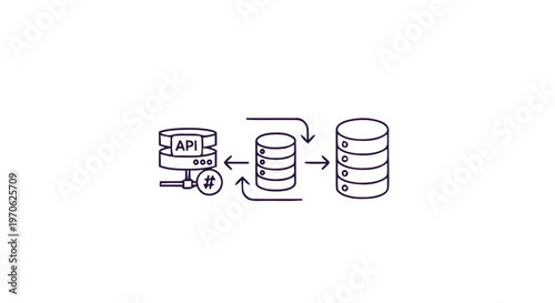 Conceptual illustration of API, database, and data flow process.