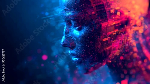 Abstract representation of a digital face in vibrant colors