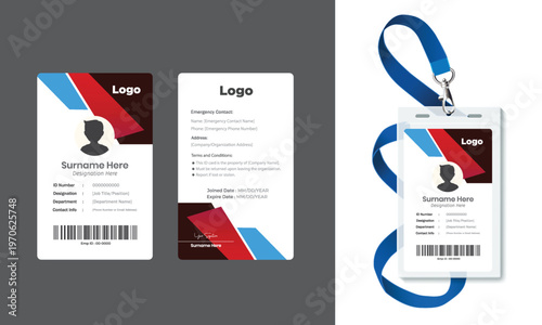 Modern Corporate ID Card Template with Geometric Orange Design - Vertical Employee Badge Layout