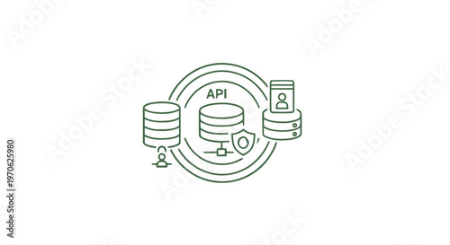 Conceptual illustration of API, databases, and data security in a digital environment.