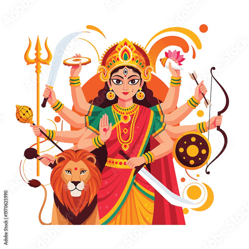 Hindu Goddess Durga Riding Lion 1.