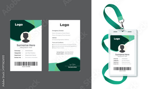 Modern Corporate ID Card Template with Geometric Orange Design - Vertical Employee Badge Layout