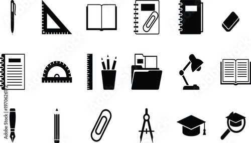 Set of black hand silhouette icons in different poses including pointing open palm fist and peace sign, CAD drawing flat vector illustration